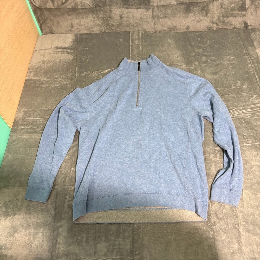 Tommy Bahama Sweatshirt Mens XL Blue Gray Reversible 1/4 Zip Pull Over Preppy